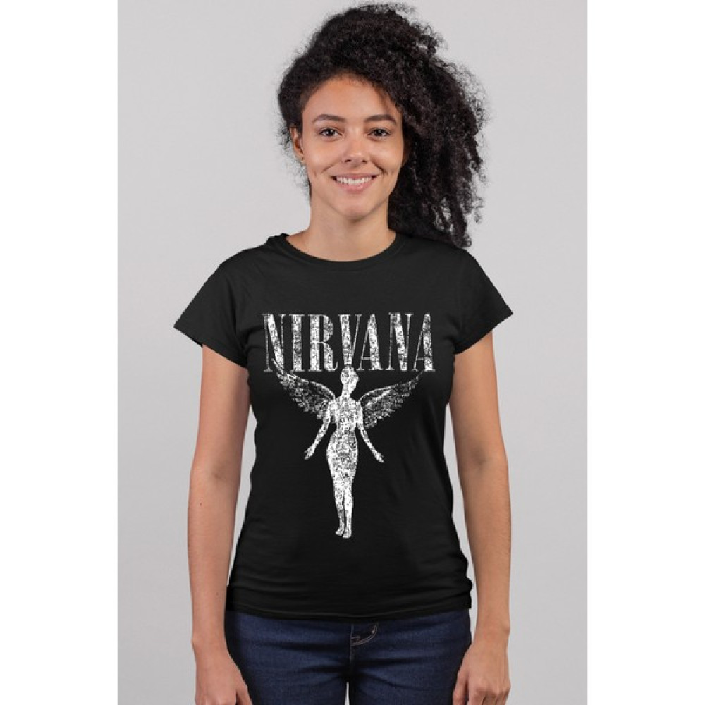 Rock&Roll Melek Nirvana Siyah Kısa Kollu Kadın T-Shirt Erkek T-shirt Fiyatı