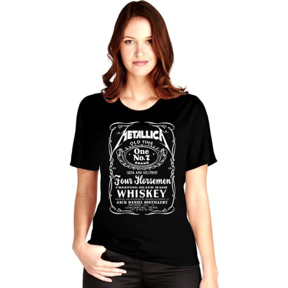 Rock&Roll Metallica Jack Logo Siyah Kısa Kollu Kadın Kadın T-Shirt Bayan T-shirt Fiyatı