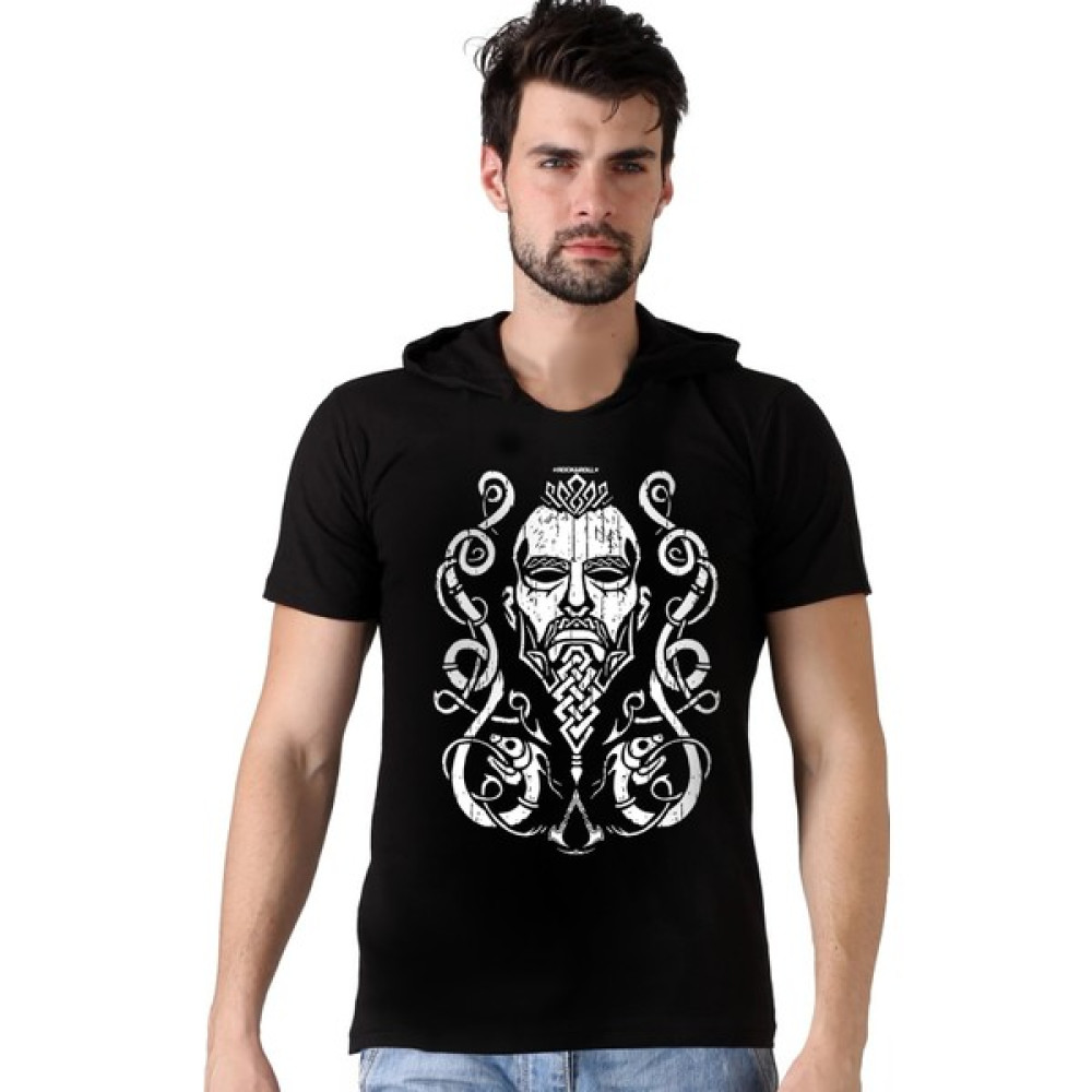 Rock&Roll Nordik Baba Siyah Kapüşonlu Kısa Kollu Erkek Tişört Erkek T-shirt Fiyatı