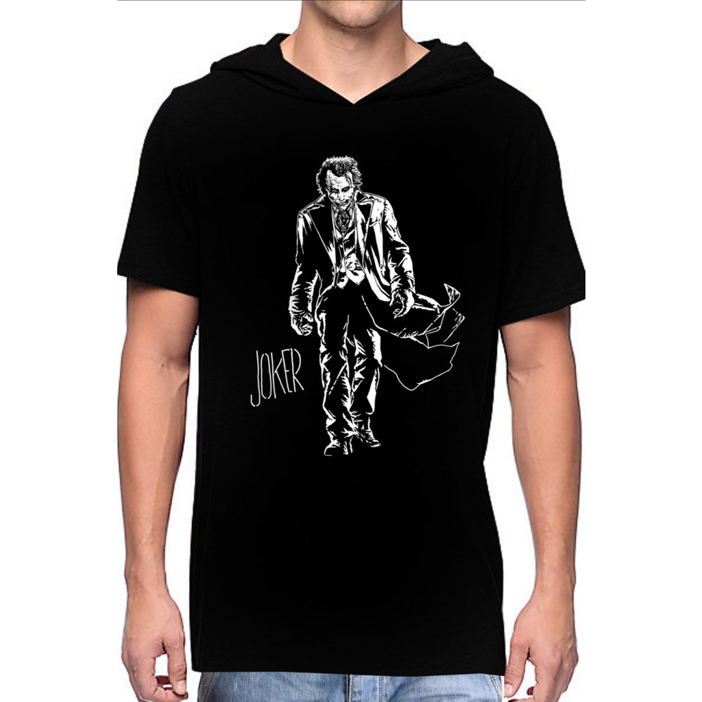 Rock&Roll Paltolu Joker Siyah Kapşonlu Kısa Kollu Erkek T-Shirt Erkek T-shirt Fiyatı