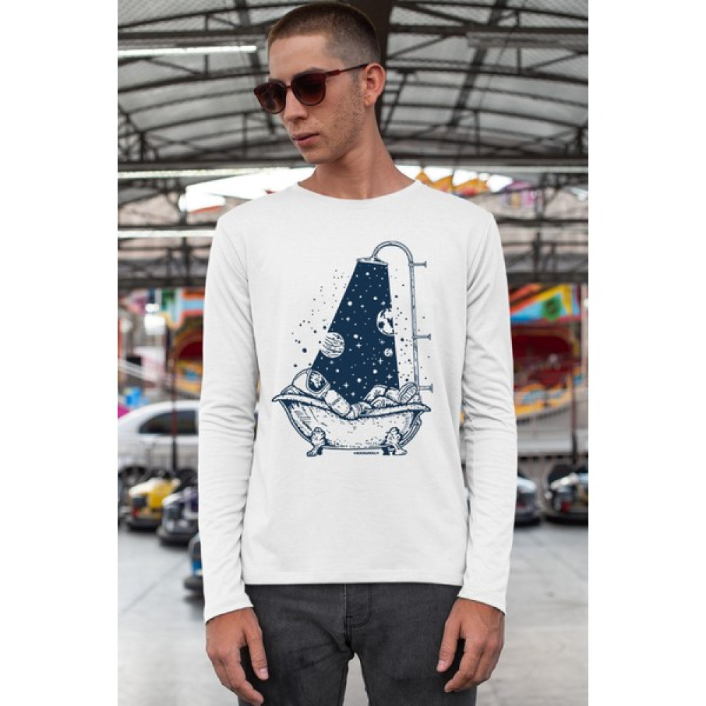 Rock&Roll Rock & Roll Astro Duş Bisiklet Yaka Beyaz Uzun Kollu Penye Erkek T-Shirt Erkek T-shirt Fiyatı