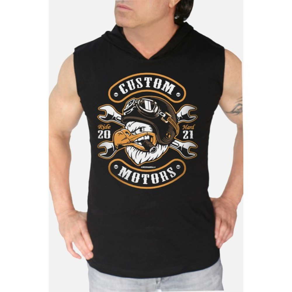 Rock&Roll Rock & Roll Kızgın Kartal Siyah Kapşonlu Kolsuz T-Shirt Erkek T-shirt Fiyatı