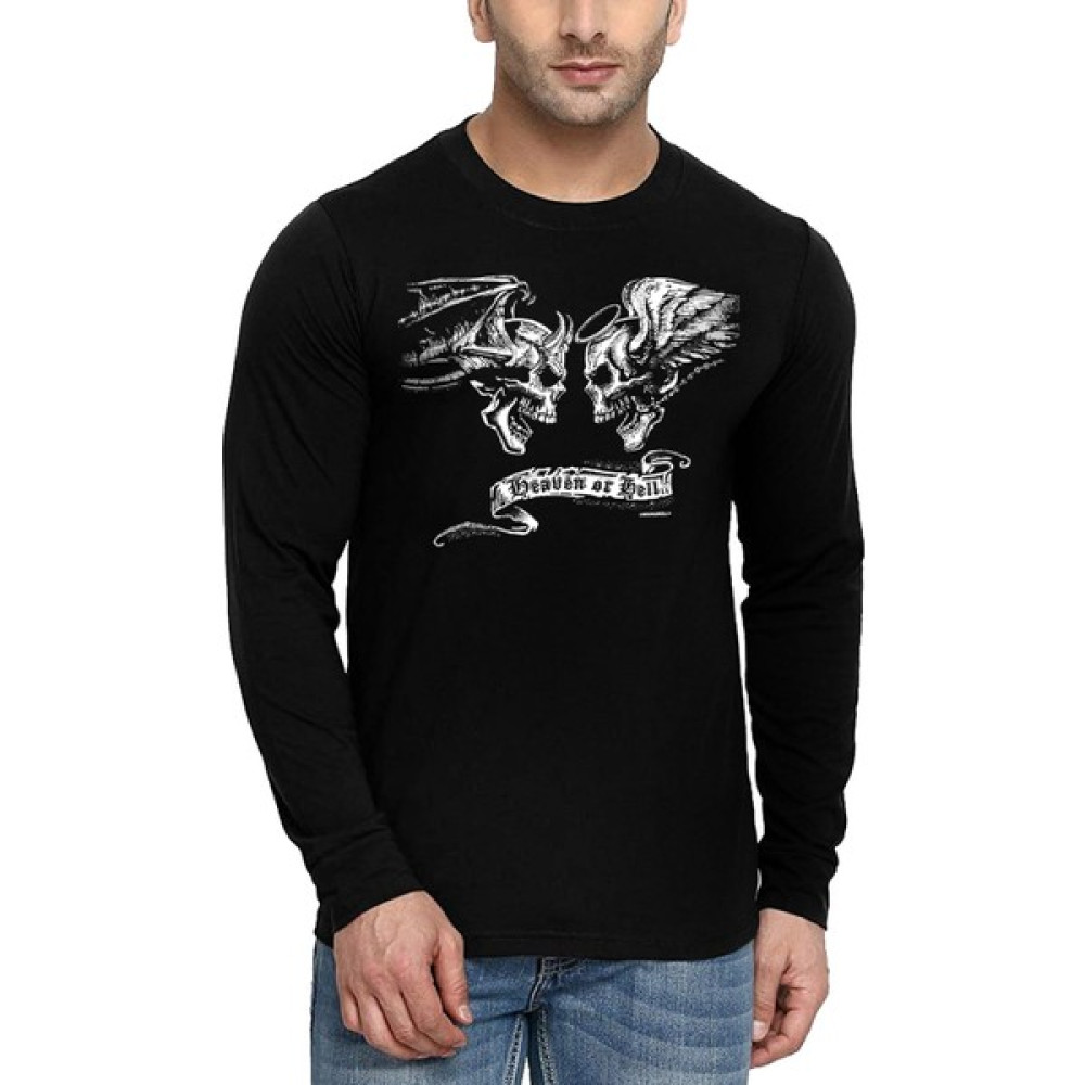 Rock&Roll Rock & Roll Melek Şeytan Bisiklet Yaka Siyah Uzun Kollu Penye Erkek T-Shirt Erkek T-shirt Fiyatı