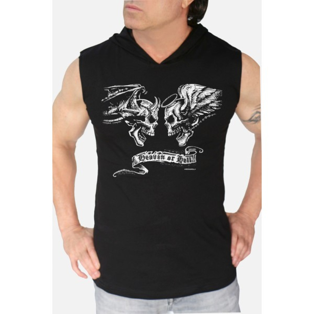 Rock&Roll Rock & Roll Melek Şeytan Siyah Kapşonlu Kolsuz T-Shirt Erkek T-shirt Fiyatı