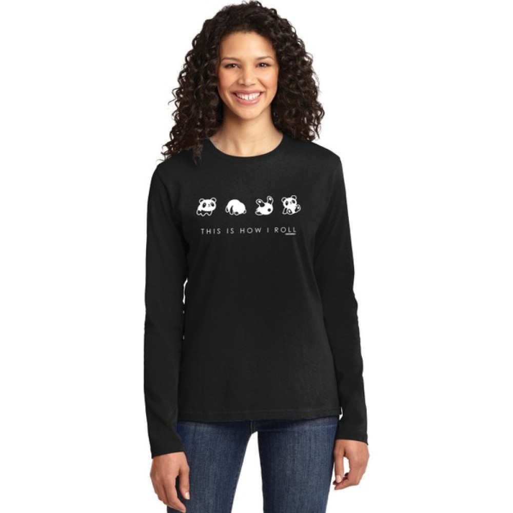 Rock&Roll Rock & Roll Panda Taklası Bisiklet Yaka Siyah Uzun Kollu Penye Kadın T-Shirt Erkek T-shirt Fiyatı
