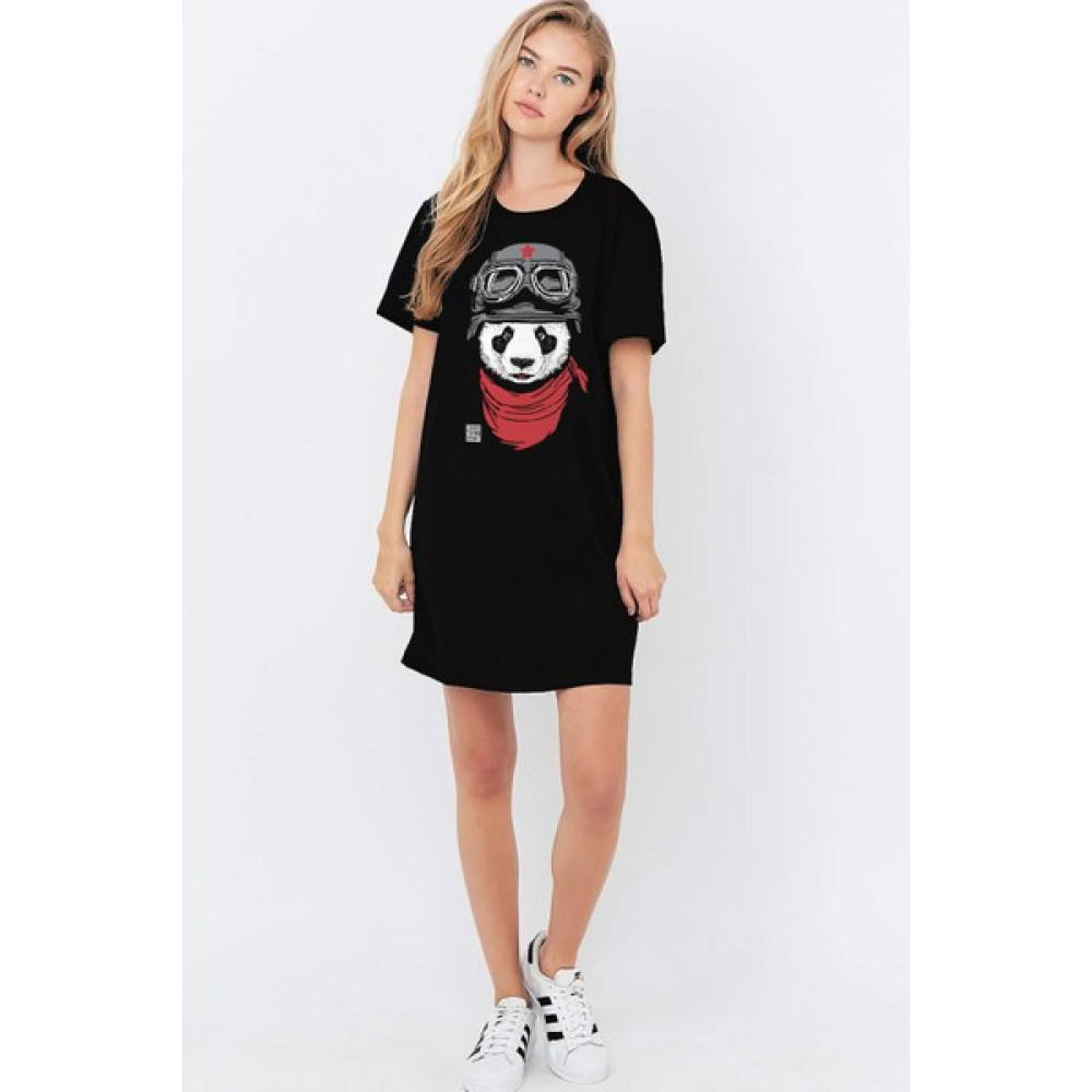 Rock&Roll Rock & Roll Rock & Roll Siyah Bandanalı Panda Kısa Kollu Penye T-Shirt Elbise Elbise Fiyatı