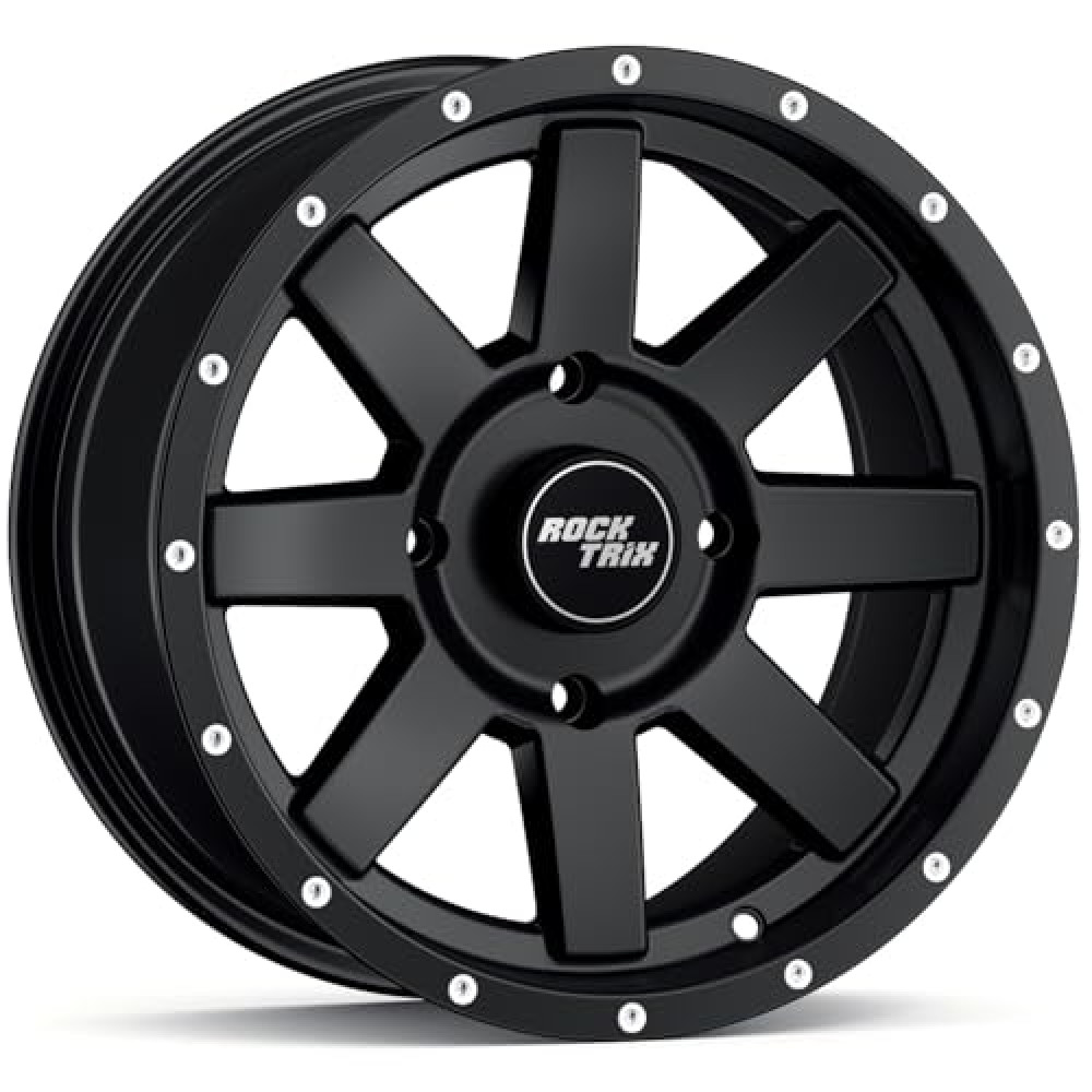 RockTrix RT106 15in Wheel 15x7 4x137, 4+3 Offset, ATV UTV SxS Rim, Compatible with Can Am Commander Max Defender Max Pro Maverick X3 Maverick Trail, 4/137 Matte Black