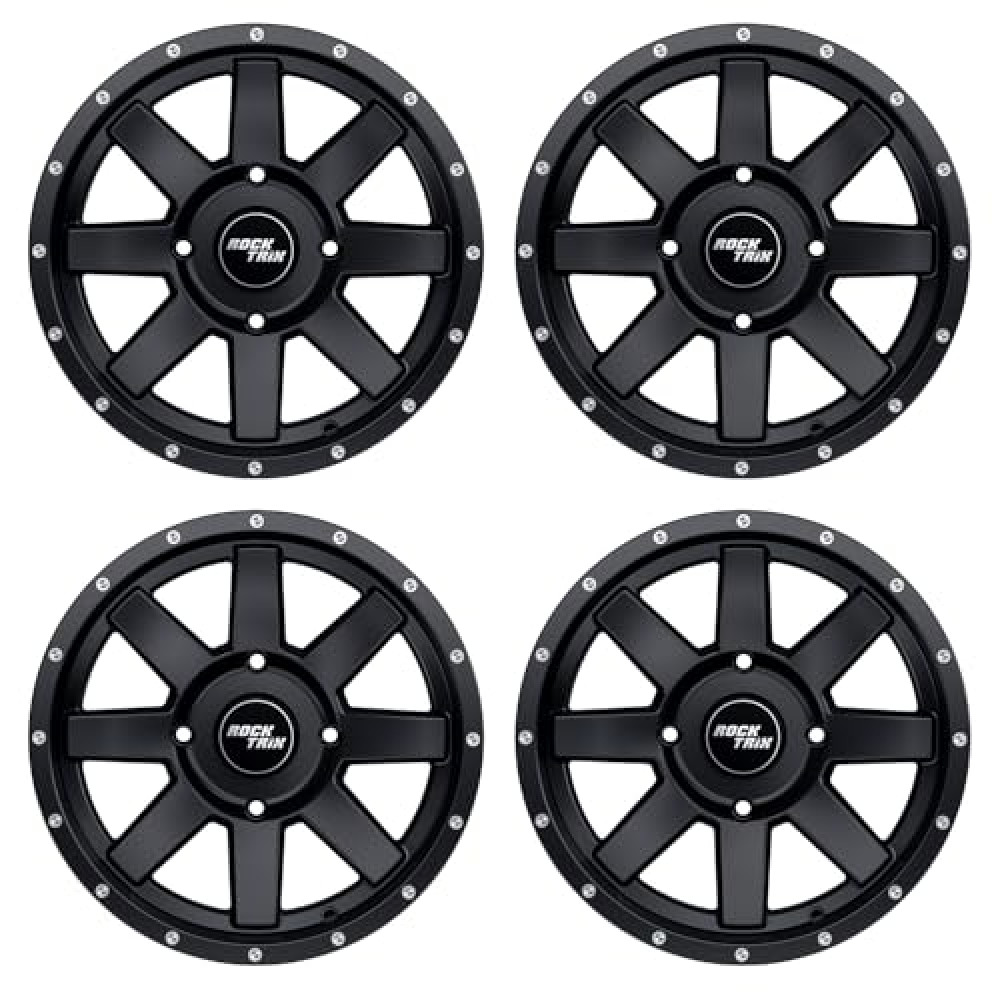 RockTrix RT106 4pcs 15in Wheels 15x7 4x137, 4+3 Offset, ATV UTV SxS Rims, Compatible with Can Am Commander Max Defender Max Pro Maverick X3 Maverick Trail, 4/137 Matte Black, Set of 4