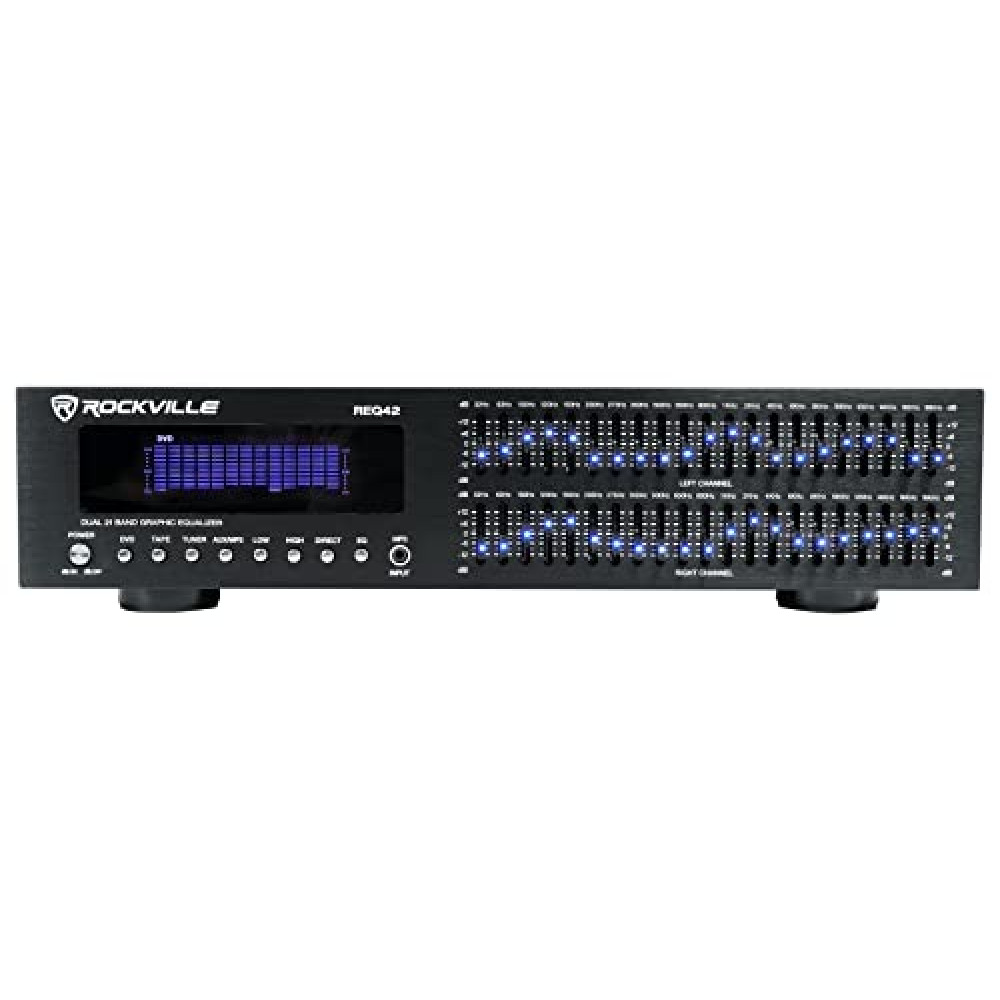 Rockville REQ42-B Black 19" Rack Mount 2 x 21 Band Equalizer