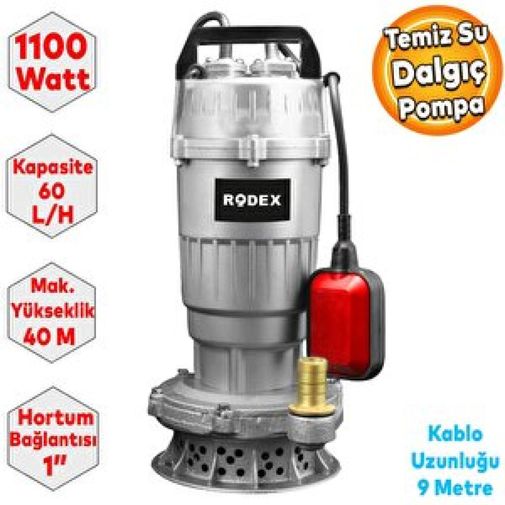 Rodex Rdx835 Temiz Su Dalgıç Pompa Alümünyum Gövdeli 1100w Maks. Yükseklik 40 Metre Bahçe Makinesi Fiyatı