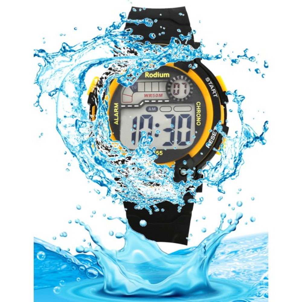Rodium Su Geçirmez Işıklı Çocuk Kol Saati - Sarı - Siyah Kol Saatleri Fiyatı