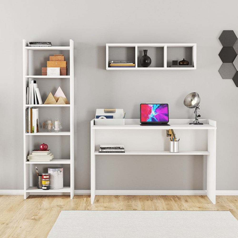 Roewood Çalışma Masası Kitaplık Duvar Rafı - Beyaz - 120 x 60 cm Çalışma Masası Fiyatı