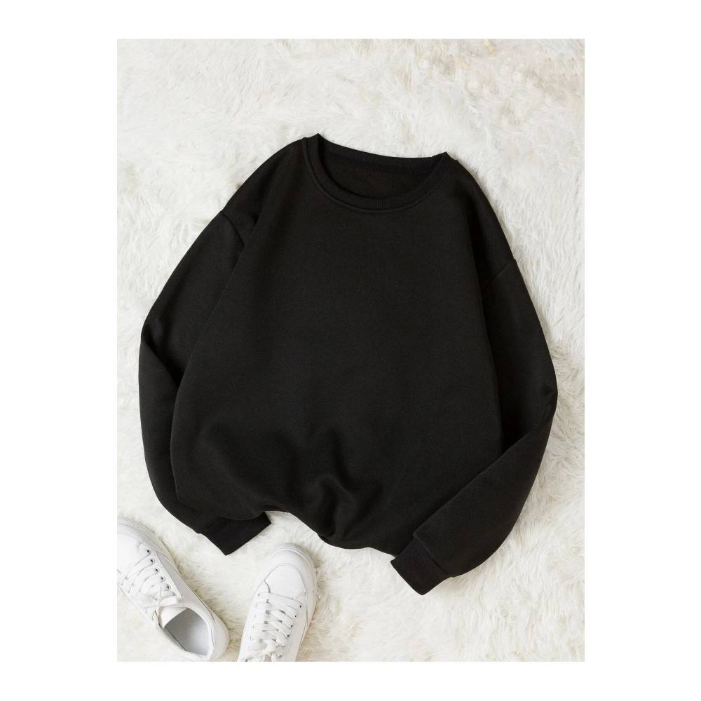 Rokeby Pamuklu Unisex Oversize Basic Düz Bisiklet Yaka Siyah Sweatshirt S Beden Bayan Sweatshirt Fiyatı