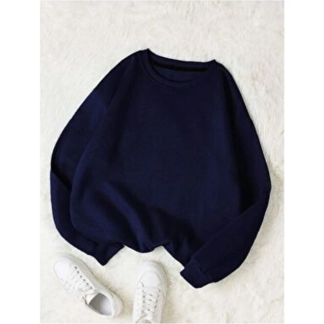 Rokeby Pamuklu Unisex Oversize Lacivert Basic Düz Sweatshirt Uzun Kollu Rahat Giyim Giyim & İç Giyim Fiyatı