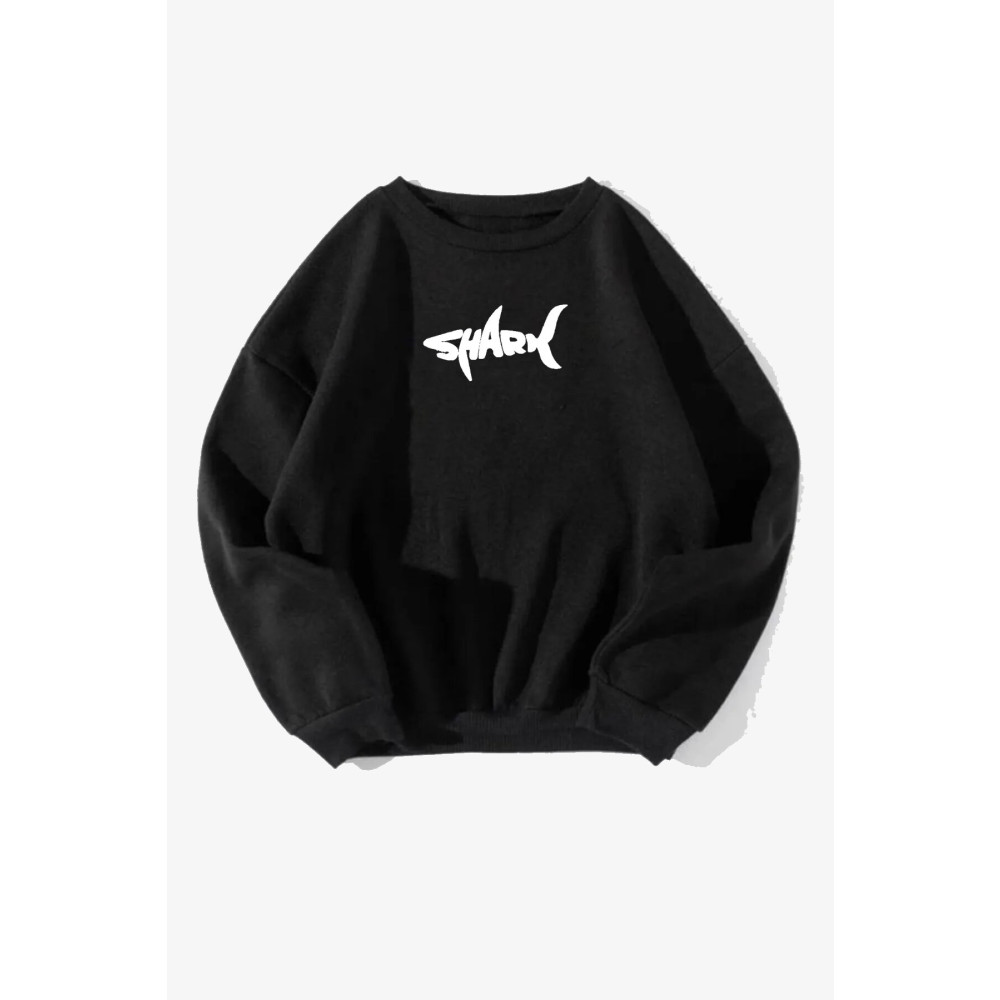 Rokeby Unisex Shark Baskılı Oversize Siyah Sweatshirt XL Beden Bayan Sweatshirt Fiyatı