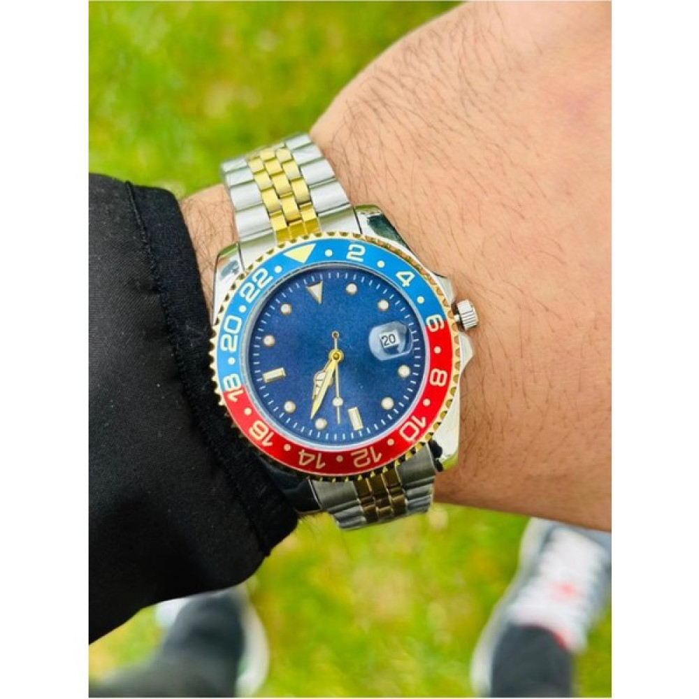 Rolex Model Kırmızı Mavi Erkek Kol Saati - Mavi - Gümüş Kol Saatleri Fiyatı