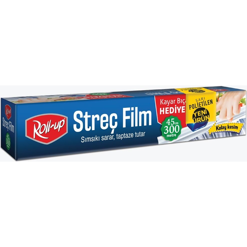 Roll Up Sarı PE Streç Film 45 cm x 300m 8mic (Kayar Bıçak Hediyeli) Streç Film Fiyatı