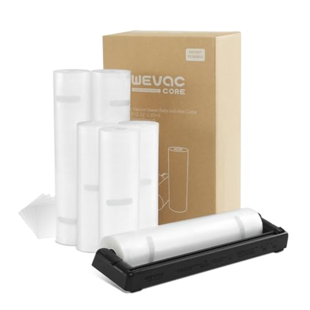 Rolls with Dispenser - 6 Pack 3 Rolls 8"x20' & 3 Rolls 11"x20', Vacuum Sealer Bags, Leakproof Heavy Duty Food Storage for Sous Vide, Meal Prep, Freezer, Compatible with Food Saver, Wevac Core