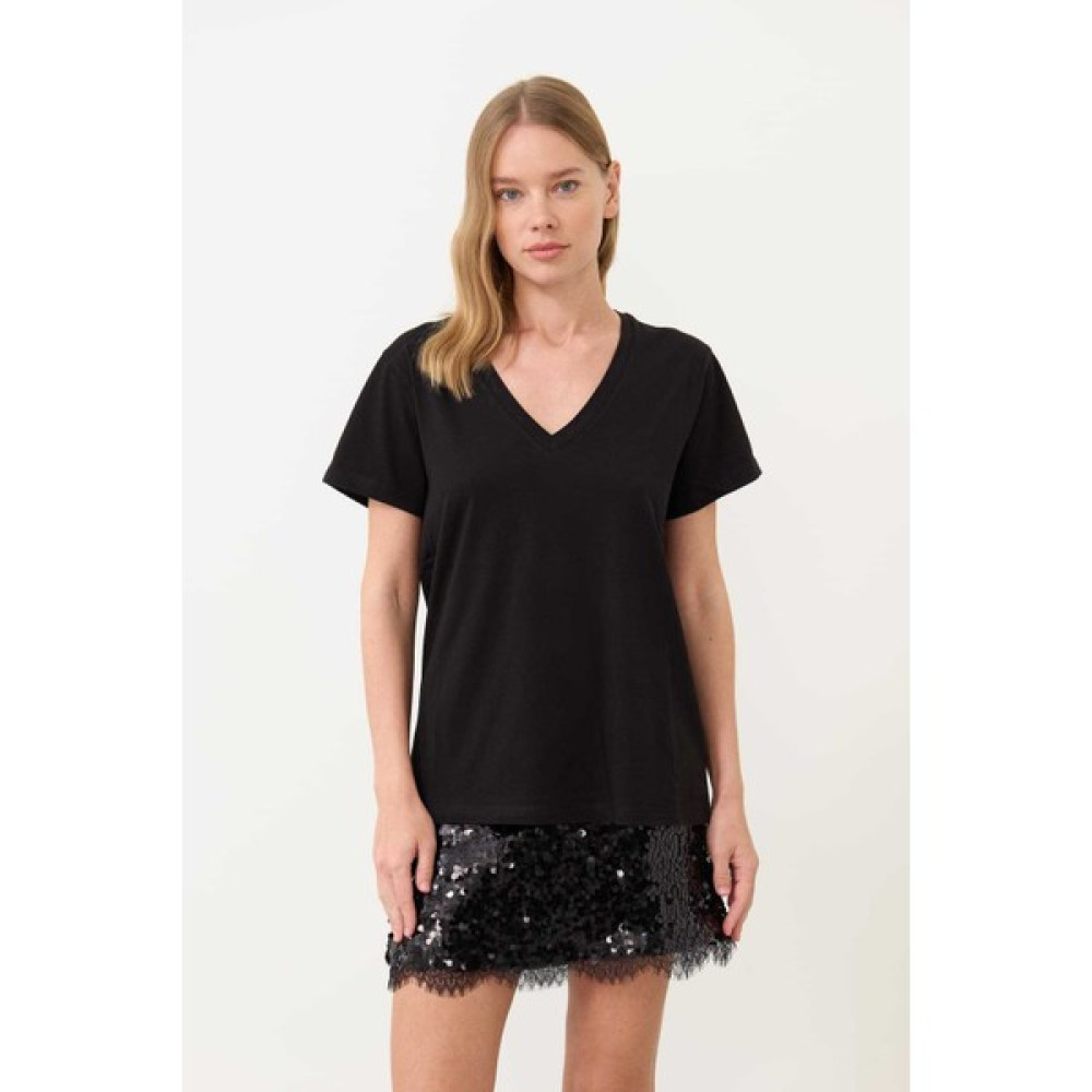Roman Basic V Yaka T-Shirt Siyah K2454101_001 Bayan T-shirt Fiyatı