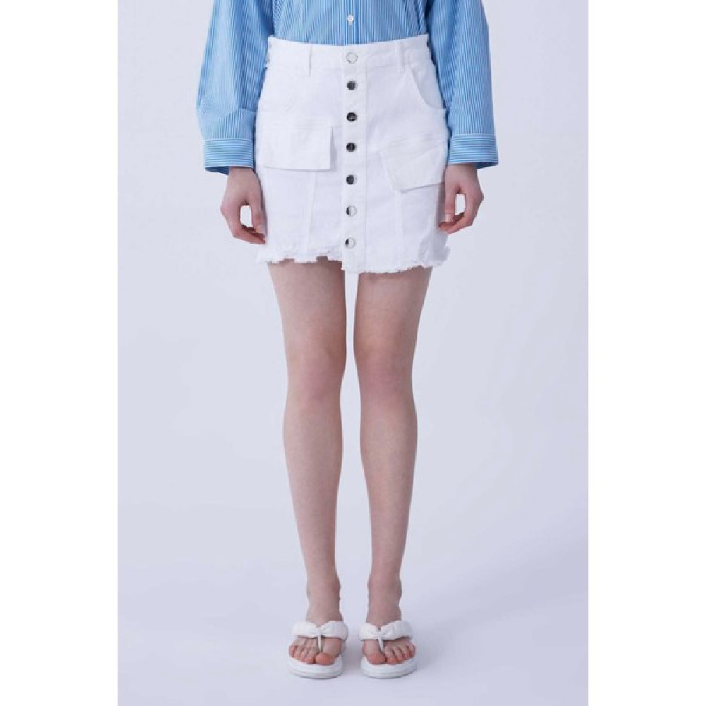 ROMAN Cep Detaylı Önü Düğmeli Beyaz Denim Mini Etek Beyaz Y2153902_002 Etek Fiyatı