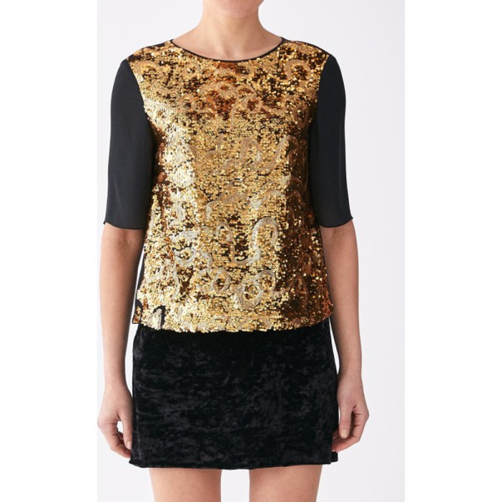Roman Payet Işlemeli Gold Bluz-K1413107-076 Bluz Fiyatı