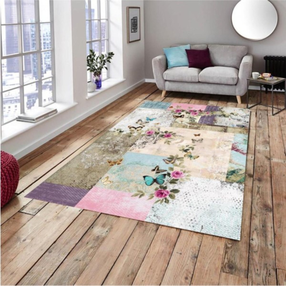 Romantik Model Lastikli Kadife Halı Örtüsü - 150 x 225 cm - Renkli Salon & Oturma Odası Tekstili Fiyatı