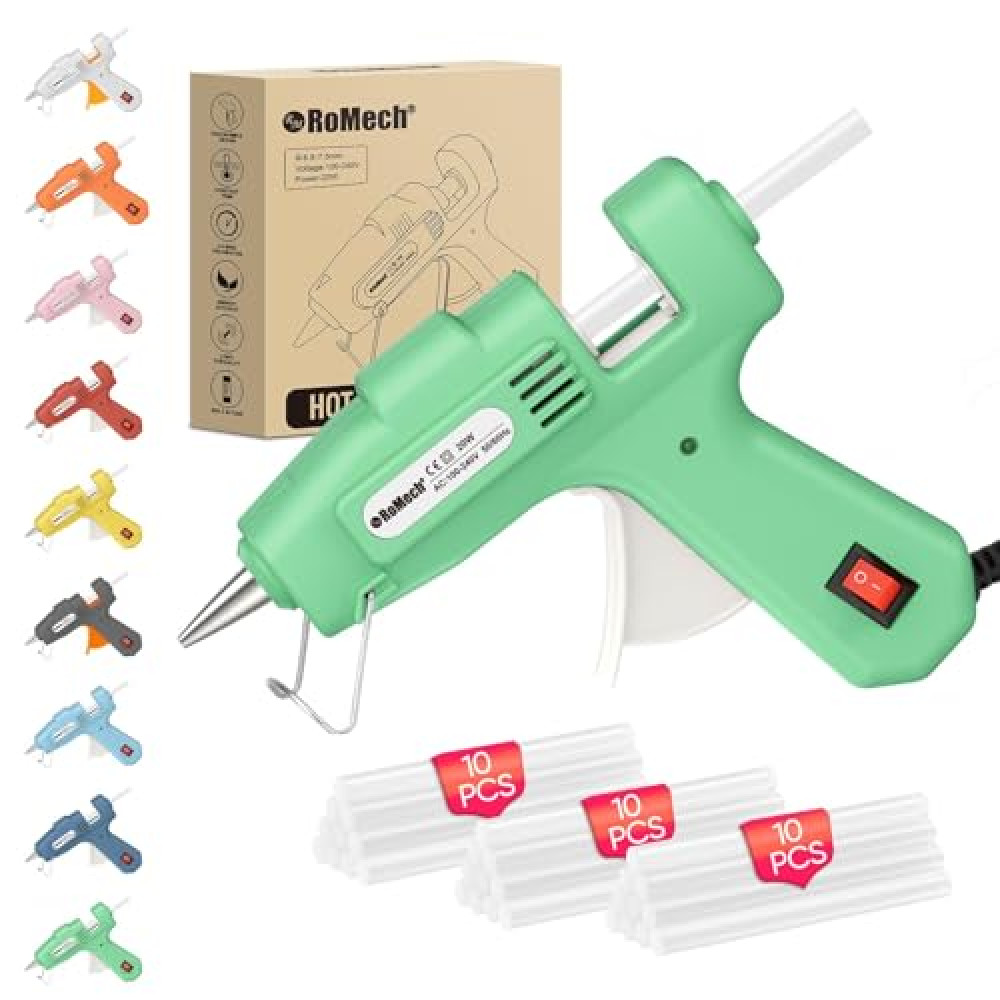ROMECH 20W Mini Hot Glue Gun with 30 Glue Sticks Set, Fast Preheating 20W Hot Glue Gun Kit Heavy Duty Gluegun for Craft, DIY, Repairs (Green)