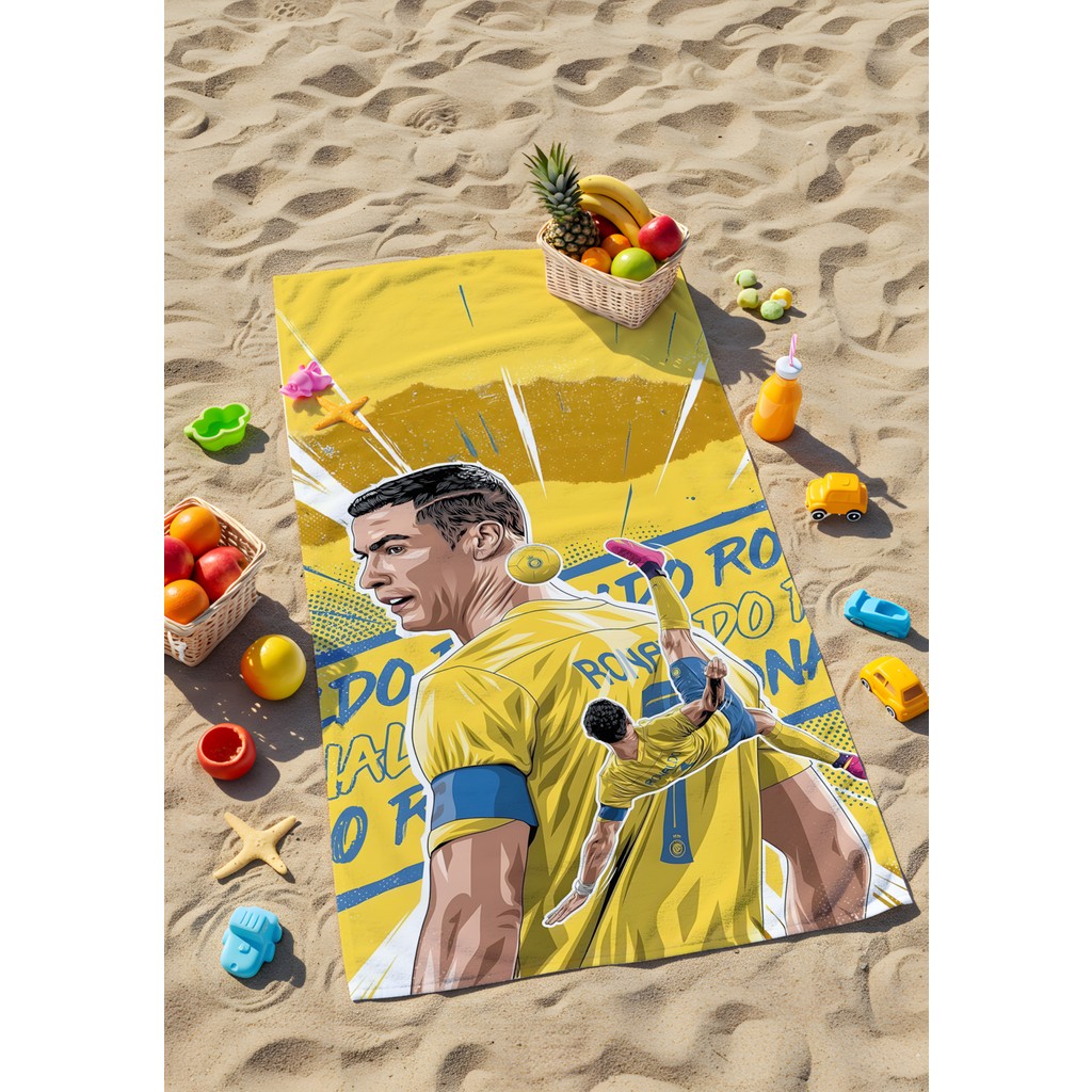 Ronaldo Plaj Havlusu – "ronaldo Plaj Havlusu – Efsanevi Hız Plajda Devam Ediyor - Renkli - 70 x 150 cm El / Yüz Havlusu Fiyatı