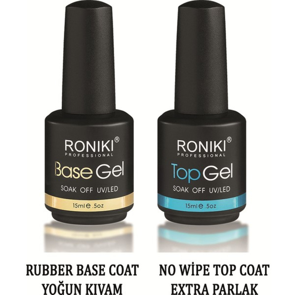 Roniki Professıonal 15 ml Base Coat Rubber Top Coat Gloss 2'li Set - BASE COAT RUBBER TOP COAT GLOSS 2'Lİ SET Oje Fiyatı