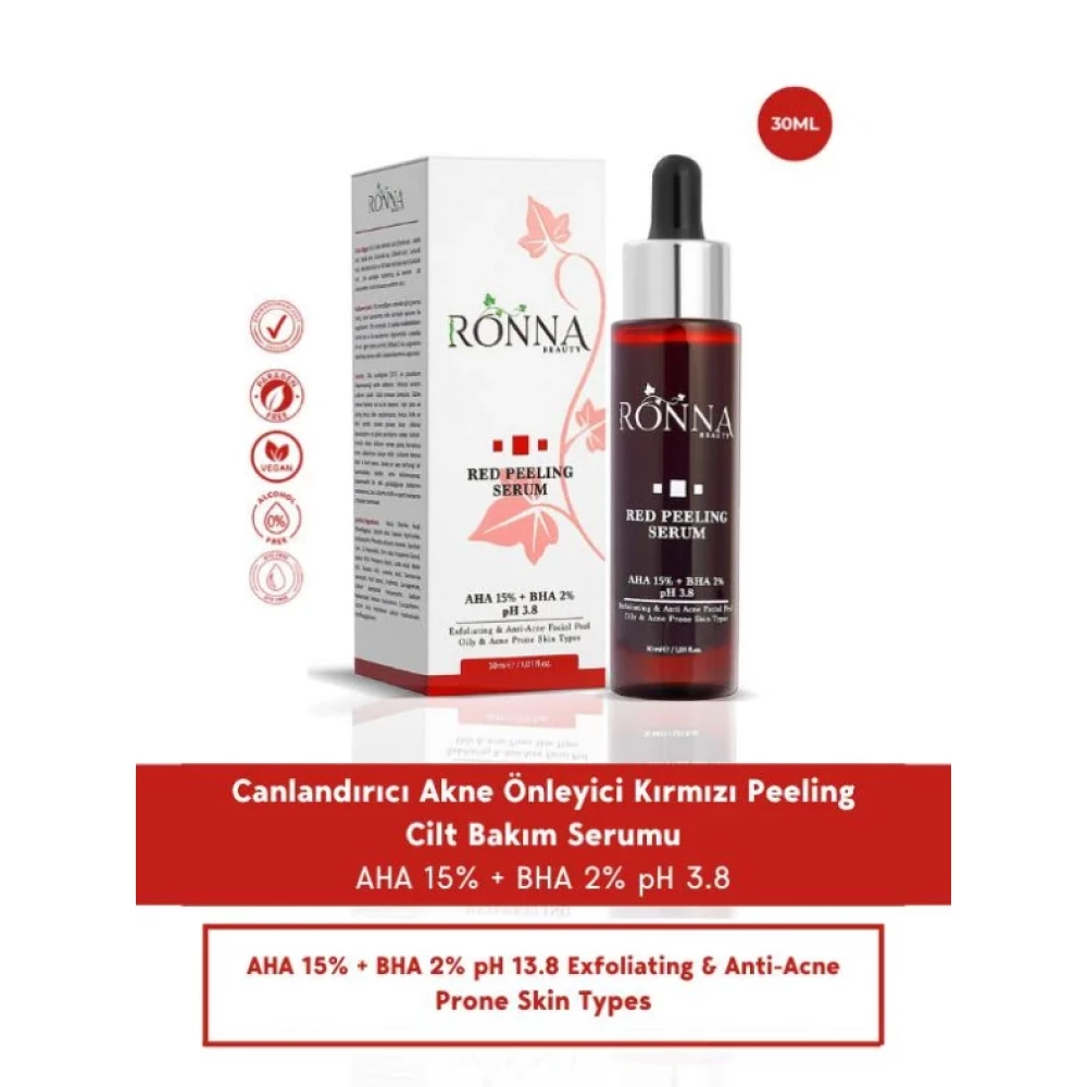Ronna Beauty Akneli Cilt Duzenleyici Red Peeling Serum 30 Ml Aha 15%+Bha 2% Ph3.8 Leke Kremi Fiyatı