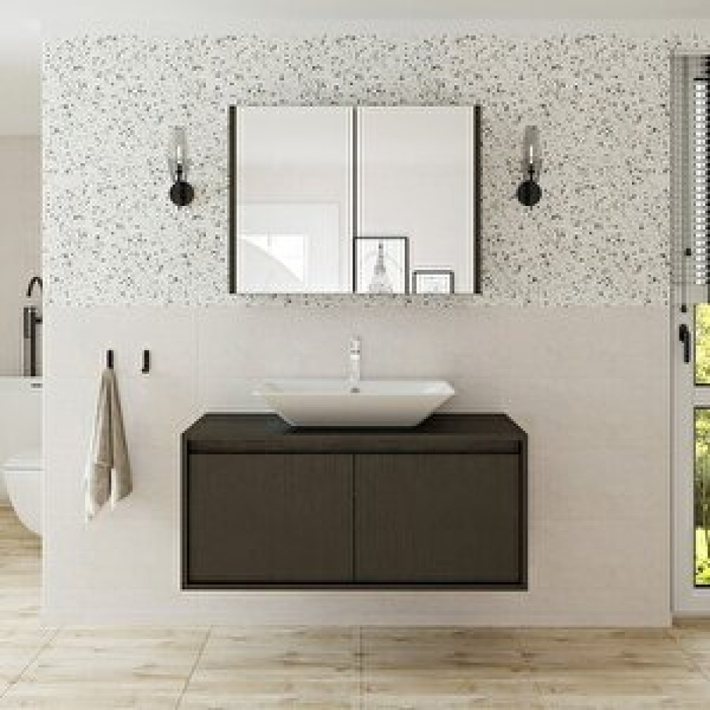 Roomart Lavabolu Ahşap Siyah Suntalam 100 Cm Banyo Dolabı + Aynalı Banyo Üst Dolabı Banyo Dolabı / Mobilyası Fiyatı