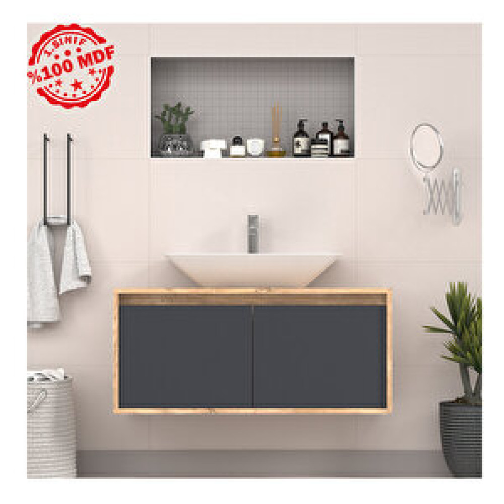 Roomart Lavabolu Asma Banyo Dolabı 100 Cm Ahşap-antrasit Banyo Dolabı / Mobilyası Fiyatı
