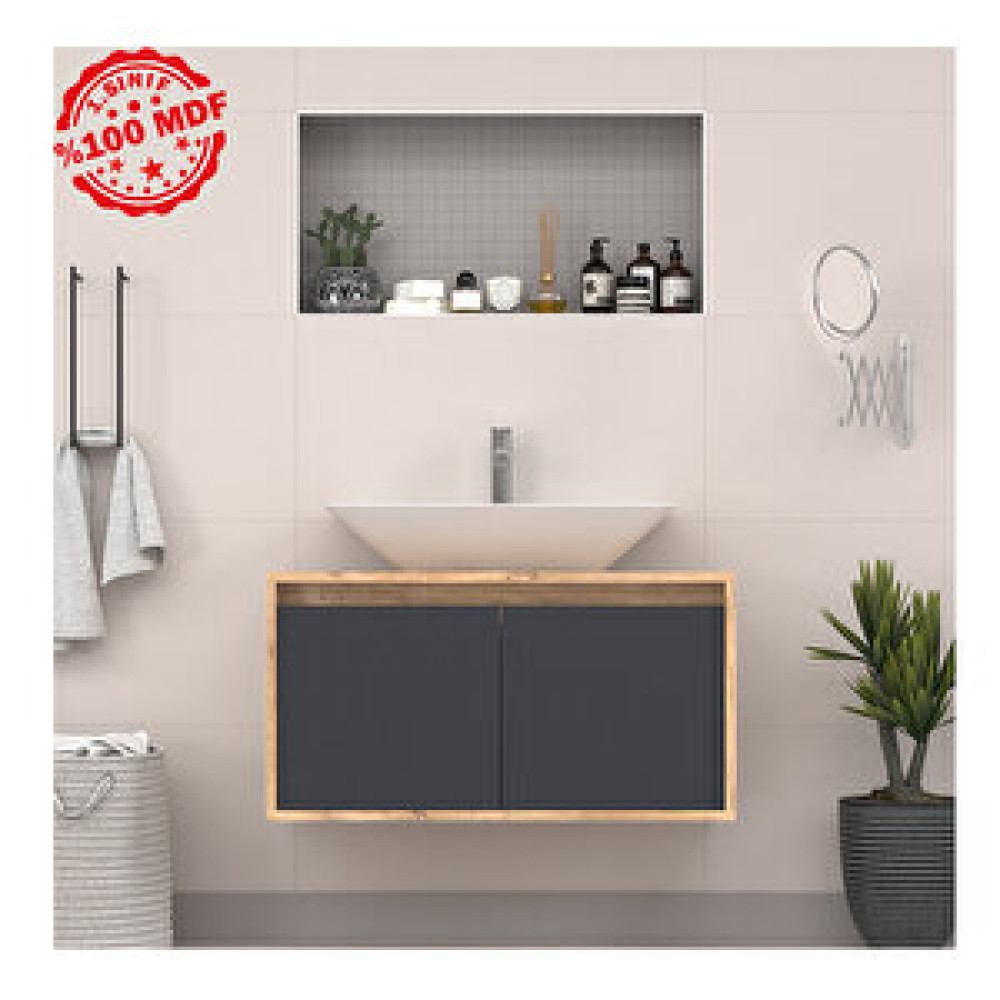Roomart Lavabolu Asma Banyo Dolabı 85 Cm Ahşap-antrasit Banyo Dolabı / Mobilyası Fiyatı