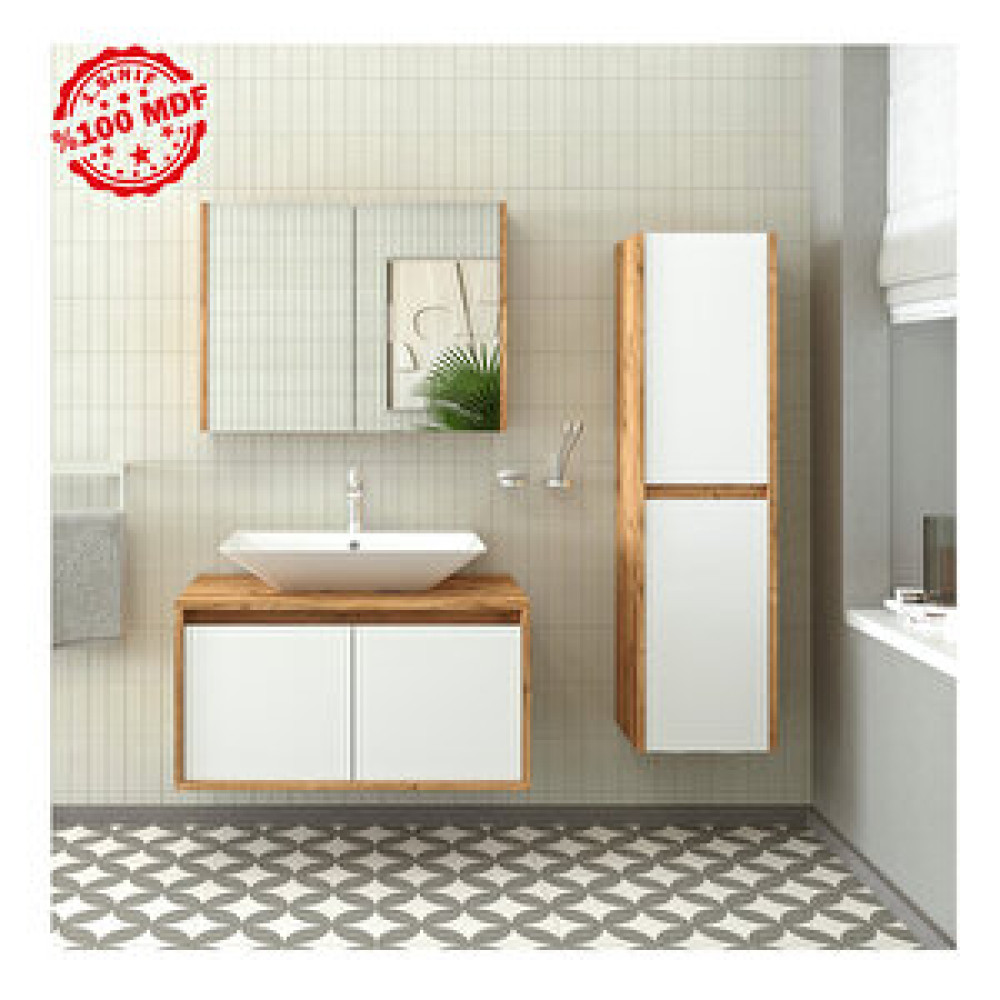 Roomart Lavabolu Boy Dolaplı 85 Cm Banyo Dolap Takımı - Ahşap Mat Beyaz Banyo Dolabı / Mobilyası Fiyatı