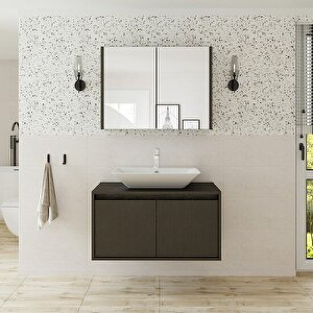 Roomart Lavabolu Mat Ahşap Siyah Suntalam 85 Cm Banyo Dolabı + Aynalı Banyo Üst Dolabı Banyo Dolabı / Mobilyası Fiyatı