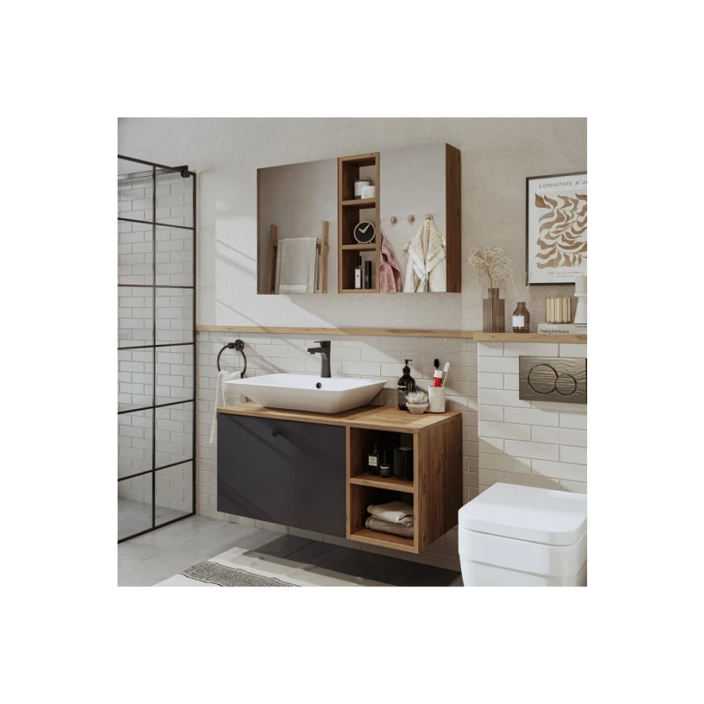 Roomart Lavabolu Mdf 95 Cm Lotus Cekmeceli Banyo Dolabi + Aynali Ust Dolabi Banyo Dolabı / Mobilyası Fiyatı