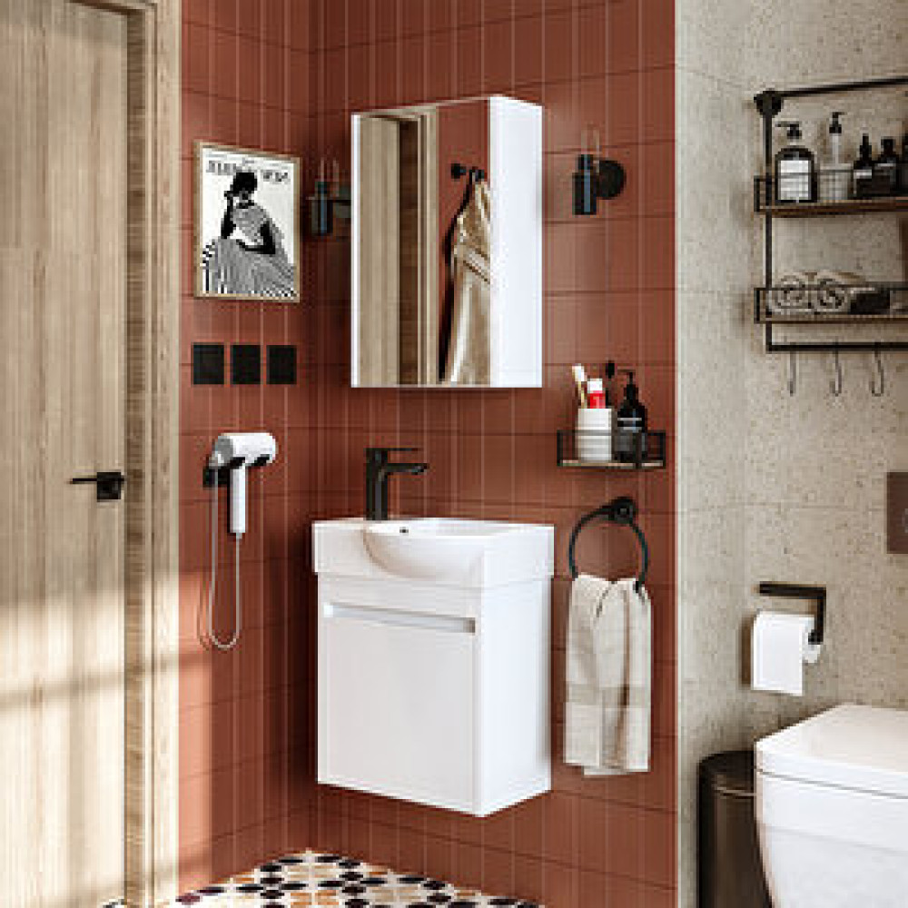 Roomart Leo Ayaksız Tek Kapaklı Sol Lavabolu 46 Cm Banyo Alt Dolabı + Aynalı Üst Dolabı Banyo Dolabı / Mobilyası Fiyatı