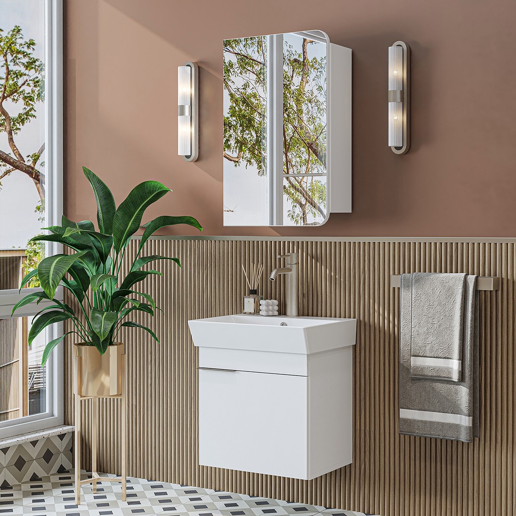 Roomart Likya Mdflam Tek Kapaklı Lavabolu 49 cm Banyo Dolabı + Üst Dolabı, Mini Lavabolu Banyo Dolabı Takımı - Beyaz Banyo Dolabı / Mobilyası Fiyatı