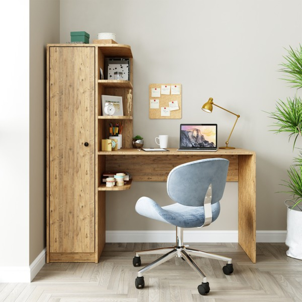 Roomart Roma Raflı Çalışma Masası , Çalışma Ofis Masası Sol Dolaplı Atlantik Çam - 143 CM Çalışma Masası Fiyatı