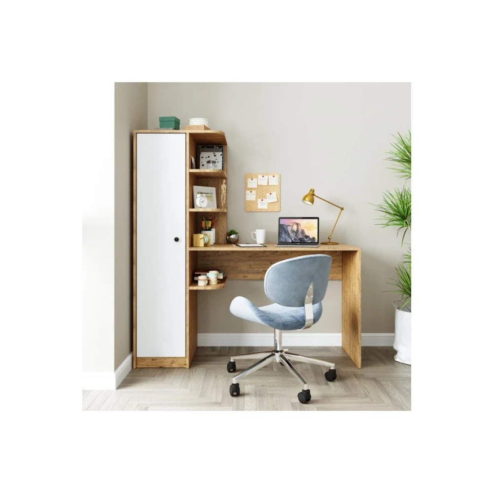 Roomart Roma Raflı Calısma Masası , Calısma Ofıs Masası Sol Dolaplı Atlantık Cam Çalışma Masası Fiyatı