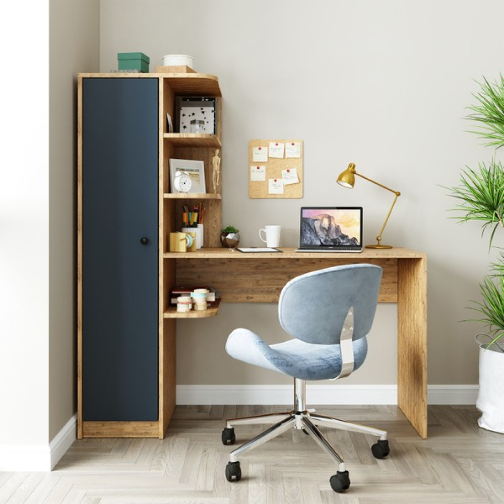 Roomart Roma Raflı Çalışma Masası , Çalışma Ofis Masası Sol Dolaplı Atlantik Çam/Antrasit - 143 CM - Atlantik Çam Çalışma Masası Fiyatı