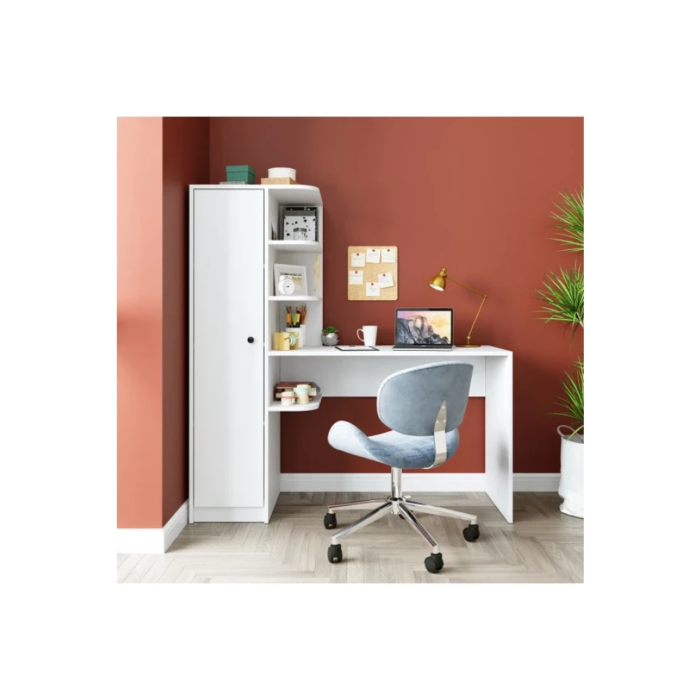 Roomart Roma Raflı Calısma Masası , Calısma Ofıs Masası Sol Dolaplı Mat Beyaz Roma Masa Sol Çalışma Masası Fiyatı