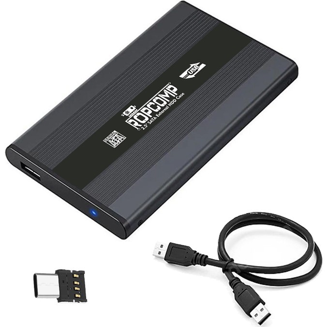 Ropcomp 2.5" Harici HDD Kutusu USB 2.0 SATA Dönüştürücü ile Siyah Alüminyum Yapıda Sabit Diskler Fiyatı