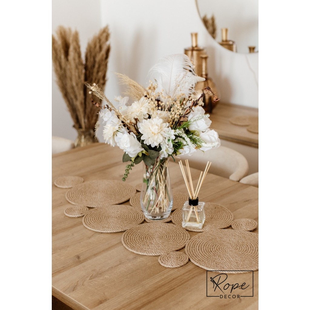 Rope Decor Hasır Jüt Salon Mutfak Masa Örtüsü Runner 100 x 40 cm - 40 x 100 cm - Açık Kahverengi Diğer Fiyatı