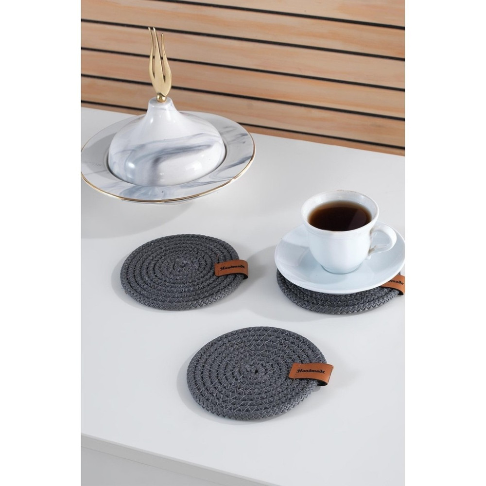 Rope Home Decor Jüt Kordon Ip Bardak Altlığı 4 Adet - Antrasit Bardak Altlığı Fiyatı