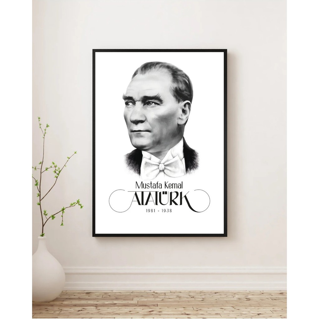 Rosaart Atatürk Portresi- Siyah Ahşap Çerçeveli Tablo -Mustafa Kemal Atatürk Çerçeveli Poster-Dijital Baskı - 30 x 40 - Renkli Kanvas Tablo Fiyatı