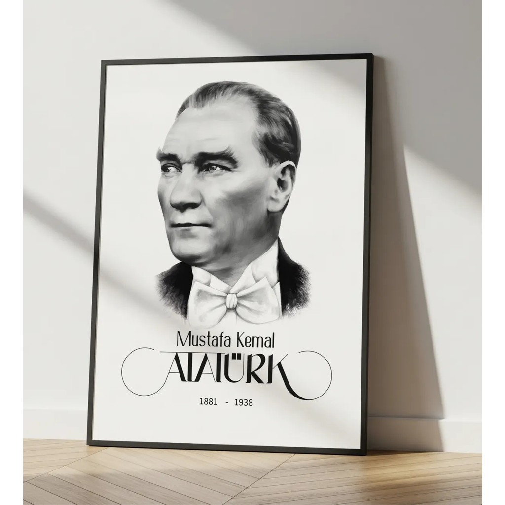 Rosaart Atatürk Portresi- Siyah Ahşap Çerçeveli Tablo -Mustafa Kemal Atatürk Çerçeveli Poster-Dijital Baskı - 40 x 50 - Renkli Kanvas Tablo Fiyatı