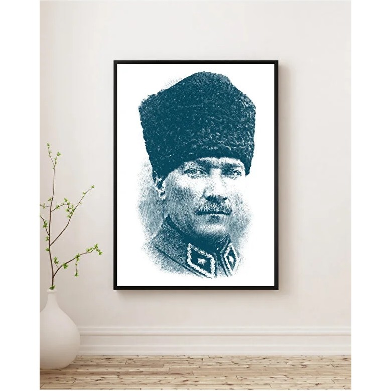 Rosaart Atatürk Portresi- Siyah Ahşap Çerçeveli Tablo -Mustafa Kemal Atatürk Çerçeveli Poster-Dijital Baskı - 50 x 70 - Renkli Kanvas Tablo Fiyatı