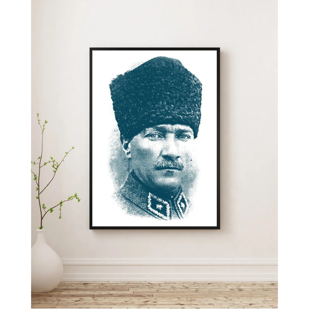 Rosaart Atatürk Portresi- Siyah Ahşap Çerçeveli Tablo -Mustafa Kemal Atatürk Çerçeveli Poster-Dijital Baskı - 50 x 70 - Renkli Kanvas Tablo Fiyatı