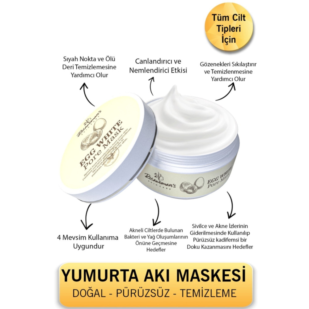 Rosawomans EGG WHİTE MASK - Yumurta Akı Maskesi Leke ve Gözenek Giderici Cilt ve Yüz Bakımı Fiyatı